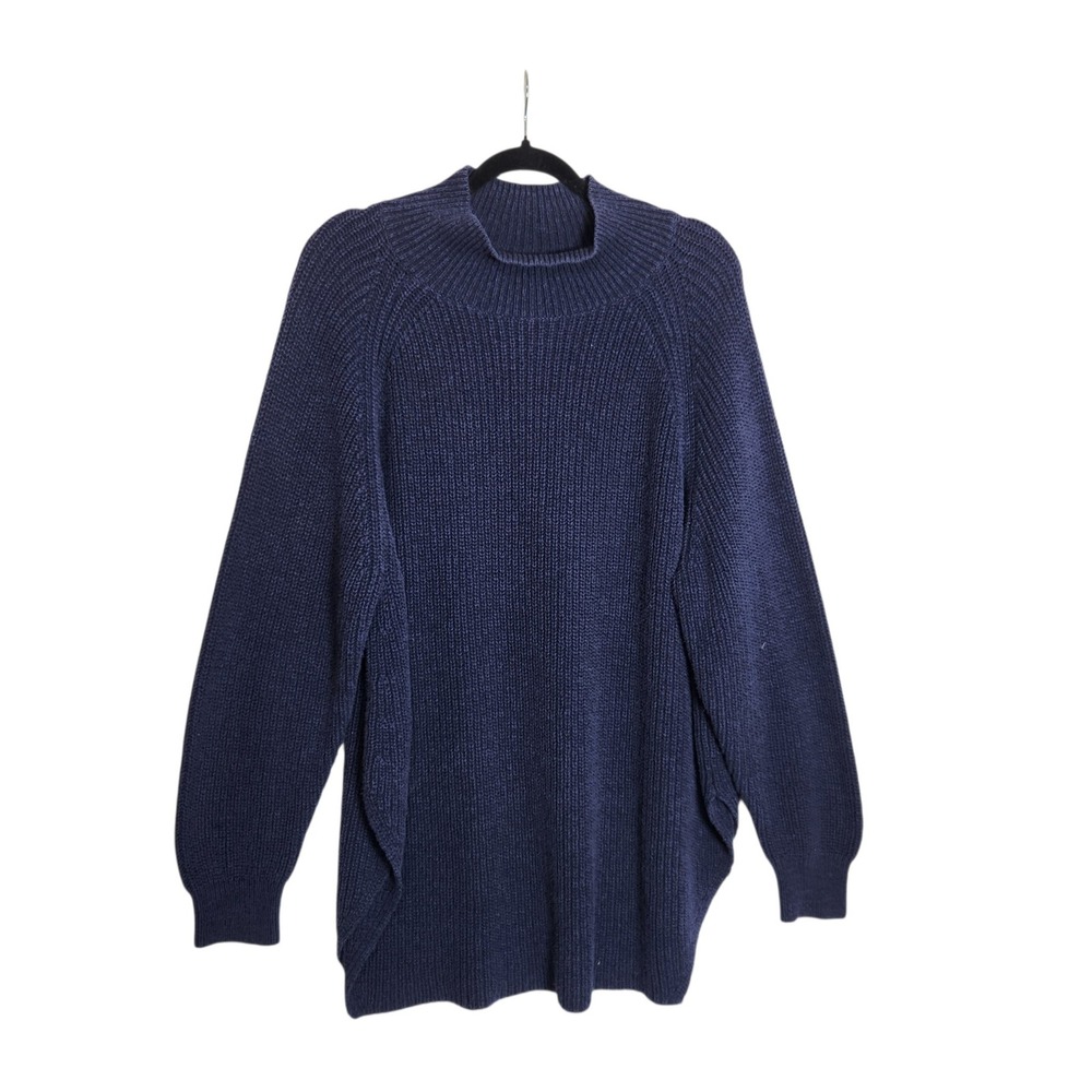 Maeve Anthropologie Navy Blue Ribbed Mock Neck Oversized Sweater 1X Raglan